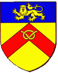 D'or, à un chevron de gueules au noeud d'or, au chef d'azur portant un léopard d'or